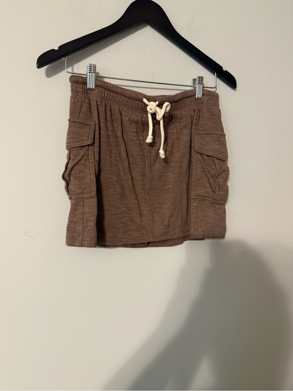 SO Brown Ribbed Drawstring Waist Skort